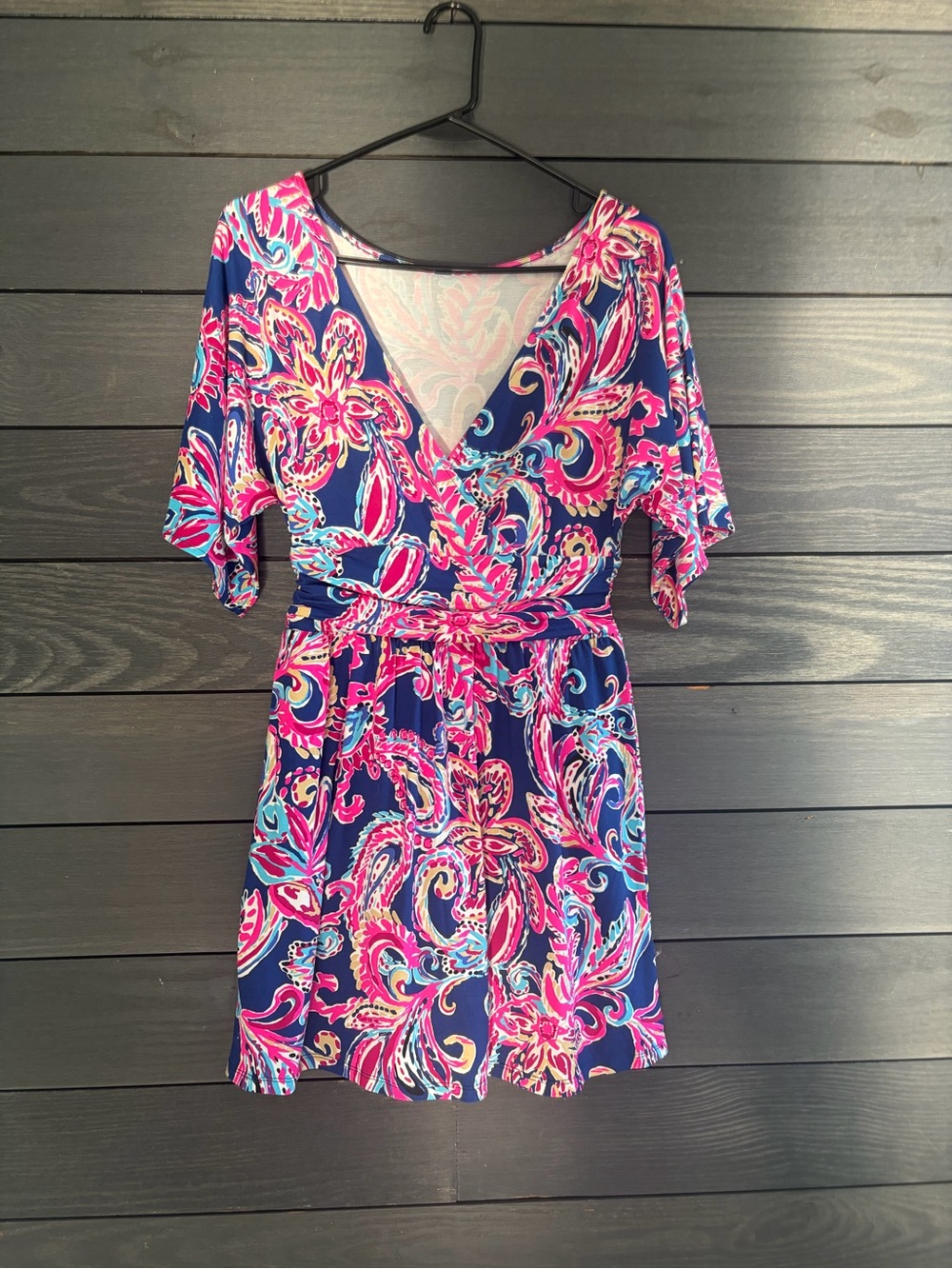 Lilly Pulitzer Navy Mini Dress with Pink and Turquoise Paisley